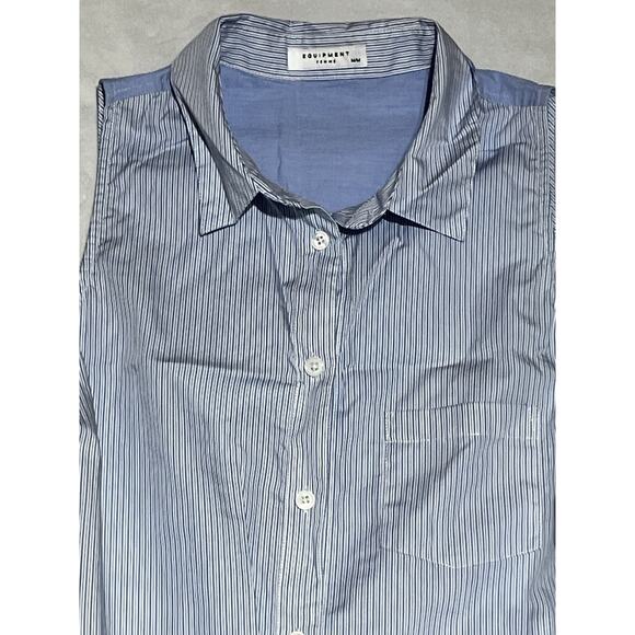 Equipment Button Up Collared Shirt Tank Top Womens Medium Striped Tie Front - Picture 3 of 10